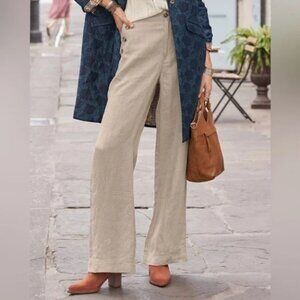 Sundance Oaklee Easy Pants 100% Linen Wide Leg Size 12 Sailor Buttons Nautical